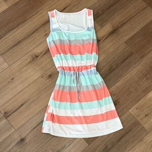 SHEIN Mint Coral Gray White Striped Sleeveless Drawstring Dress
